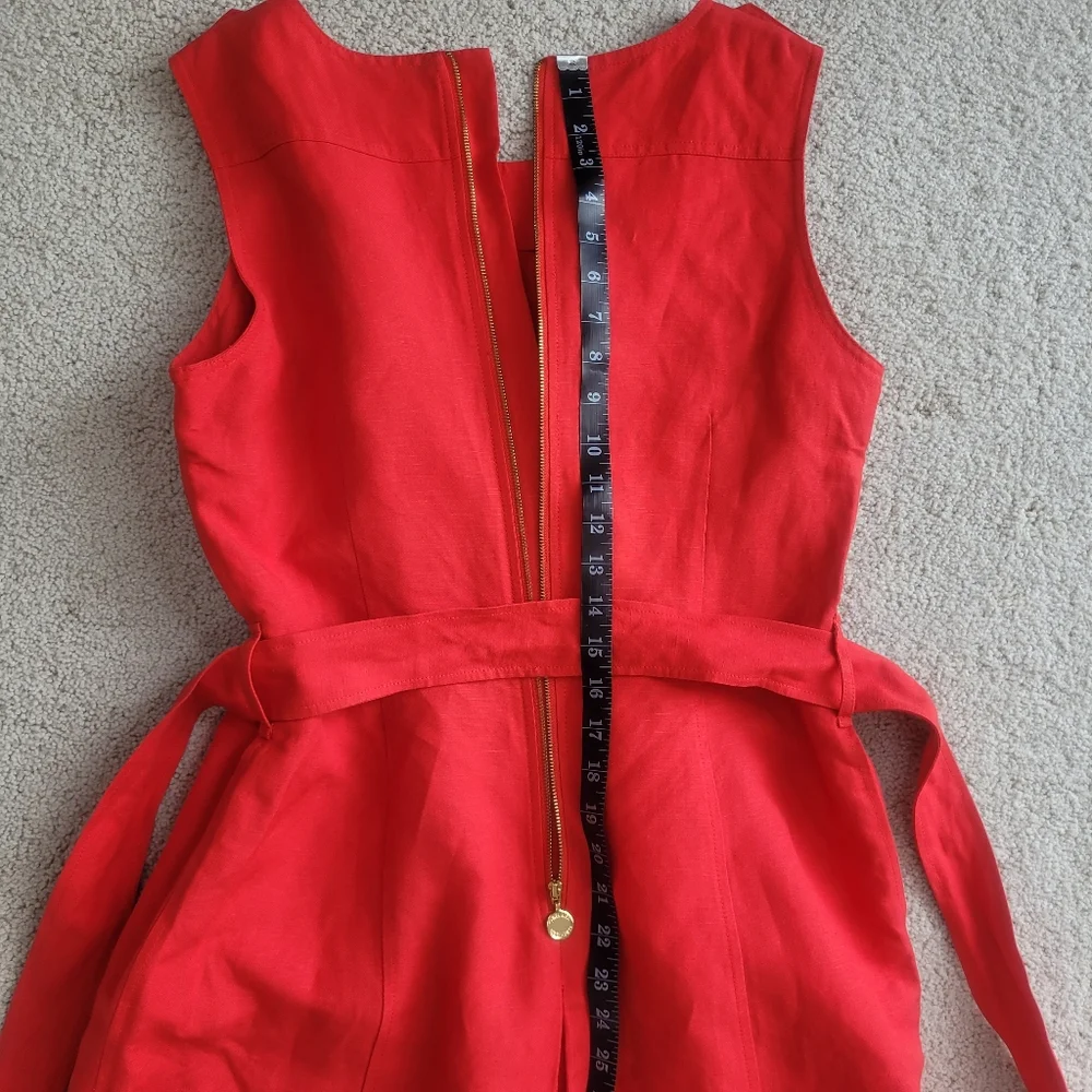 Chic Calvin Klein Red Linen Sleeveless Belted Dress Size 12 W/Pockets Like New - Picture 11 of 13